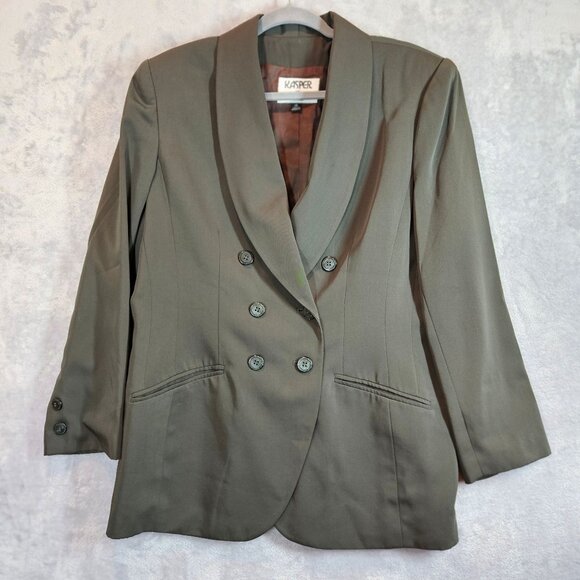Kasper Olive Green Double-Breasted Blazer Skirt Set Womens 14 career formal - Picture 8 of 16